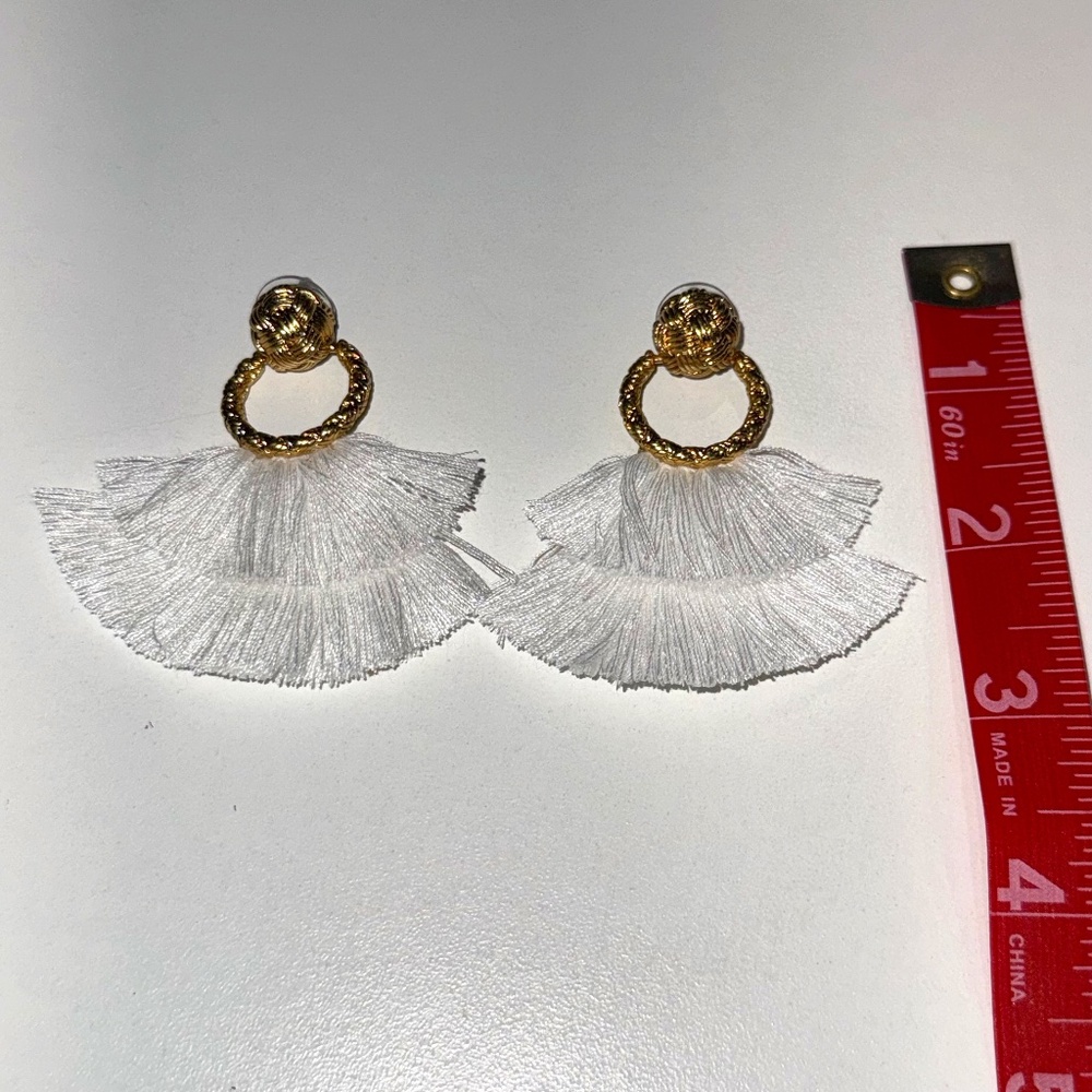 For Love & Lemons Gold and White Loop Fringe Earrings